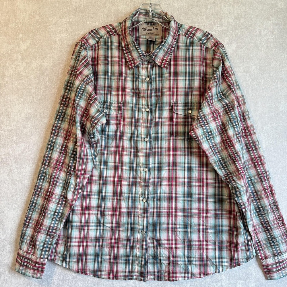 Wrancher by Wrangler‎ Shirt Mens 2XL Plaid Pearl Snap Western Long Sleeve
